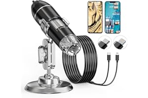 AOPICK Pocket Microscope 2.0MP USB 50X-1600X Magnification Mini Microscope with 8 LEDs and Adjustable Stand for iOS Android iPad