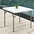 Hanaiette Square Plastic Folding Table,Camping Table,Granite White Portable Plastic Folding Table,Bi-Folding Table for Wedding, Party, BBQ, Garden, Patio