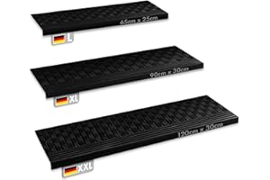 KARAT Alfombra para escalones de goma, juego de 5 unidades, 30 x 90 cm, resistentes a la intemperie y antideslizantes, alfombrilla de goma para peldaños para exteriores, alfombrilla antideslizante