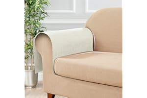 Naturoom Cream White Chair Arm Covers Linen Armrest Cover for Recliner Anti-Slip Armchair Slipcover for Living Room Couch Loveseat Sofa Arm Protector for Pets, Cats, Set of 2, Ivory Cream