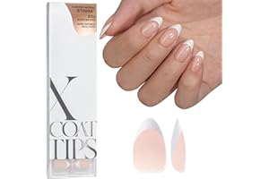 ‎BTARTBOX BTArtbox French Press On Nails Kurz Mandel Nageltips Soft Gel Nail Tips, French XCOATTIPS mit Pre-applied Tip Primer & Base Coat Cover, No Need to File Fake Nails, Beige