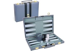 RERIVER Backgammon Set 2 Players Classic Backgammon Sets for Adults Board Game with Premium Leather Case Portable and Travel Backgammon Set (Grey, 15inch)