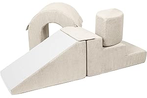 VELINDA Set de Blocs en Mousse 4 éléments avec Petit Pont pour crèches et maternelles (Couleur: crème (Velours côtelé))