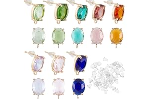 SUPERFINDINGS 16Pz 8Colori Ottone Stud Risultati Dell'Orecchino Vetro Oro CZ Risultati Dell'Orecchino Ovale Ear Piercing Plug Anello Ciondola L'Orecchino Creazione Gioielli Foro:1.2mmAgo:0.6~0.7mm