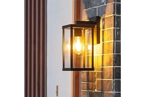 LUMILED Lampa ścienna zewnętrzna, oświetlenie zewnętrzne, kinkiet, lampa ogrodowa, lampa do korytarza, na taras, fasada, vintage, czarna, IP44, aluminium, szkło, 230 V, gwint E27, maks. 12 W, na zewnątrz