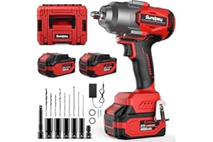 Sundpey 1100Nm Cordless Impact Wrench - 812Ft-lbs Brushless Impact Gun with 2 * 4.0Ah Battery - 21V High Torque Impact Wrench with 5 Sockets & 9 Drill Bits & 1/2" Hexagonal Adapter for Car Truck Home