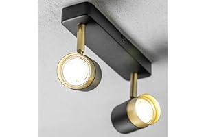 CGC Lighting ORIO Black and Brushed Gold GU10 Adjustable Indoor Ceiling Double Spot Light (Black, Double Spot Light)