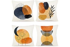 ZWJD Kissenbezug 50x50 4er set Outdoor Kissen Dekokissen Leinen Kissenhülle Kissenbezüge Geometrische Muster Kissenhüllen für Sofa Wohnzimmer Zierkissen 50x50 A081-20