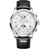 LIG wristwatches men watch black leather strap chronograph quartz men watches with date moon phase design waterproof mens watches - elegant wristwatches for men gift for men
