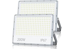 TOPAUBUB Projecteur Spot LED Extérieur 200W, Lampe Phare LED Exterieur Etanche IP67 20000LM Blanc Froid 6500K pour Jardin(2 Pièce)