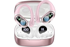 POOUNUR Cuffie Bluetooth Sport, Auricolari Bluetooth con HD Mic Stereo, 50Ore Stereo Cuffie Wireless con Ricarica Rapida USB-C, IP7 Impermeabile Cuffiette Bluetooth, Display LED, Cancellazione Rumore (2024)