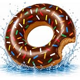Inflatable Donut &Oslash; 120 cm with bite ring swimming ring floating air cushion for swimming brown, pool and water, with 1 x cup