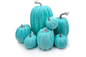 LZRinue 7Pcs Stück Blaue künstliche Kürbisse aus Schaumstoff für Herbst, Herbst, Halloween, Erntedankfest, Fest, Tischdekoration (blau)