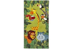 LUX Rugs Green Cute Jungle Animals Design Childrens Floor Rug 60cm x 120cm | 100% Polypropylene | Heat Set Yarn | Soft Pile | Highly Durable | Kids Mat