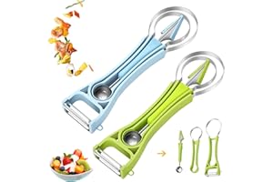 ZPSNDP 2 Pezzi 6 in 1 Taglia Frutta, Acciaio Inossidabile Attrezzi Cucina Particolari, Tagliafrutta Strumenti da Cucina per Affettare, Taglia Mela Anguria, Set di Attrezzi da Frutta con Scavino da Cucina