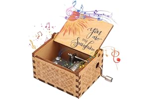 YUKIYI 18 Note You Are My Sunshine Music Box Personalised Mini Music Box Gift Box Laser Engraved Vintage Wood Hand Crank Music Box You Are My Sunshine Gifts Music Boxes Wooden Musical Box Wooden Gift