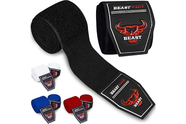 BEAST RAGE Bandages de Boxe pour Arts Martiaux de 4,5 m,Gants intérieurs,Sangles de Soutien pour Poignets, poinçonnage sous Les Mains, Phalanges