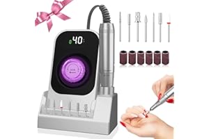 ATOPSKINS Fresa per unghie professionale 40000 giri fresa portatile per unghie cuticole 1800 mAh fresa unghie professionale 40 Velocità punta fresa rimozione gel con 7 punte unghie Adatto casa o salone (Grigio)