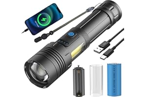 DARKFANG Lampe de Poche Tactique EDC, Lampe de Poche Rechargeable de 2000 lumens avec Fonction de Banque d’Alimentation pour Le Camping, la randonnée et la Chasse en Plein air