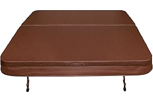 MONSTER SHOP Hot Tub Cover Spa Lid 2m x 2m Square Brown Hard Top Weatherproof PVC Leather Foam 25KG/m3 Density Galvanized C-Channel UV Mildew Flame Resistant 4 x Lock Down Straps With Keys 6 Lifting Handles