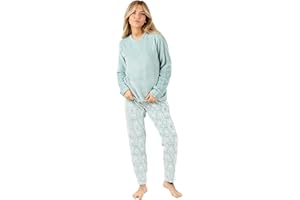 TRAMAS+ Pijama Mujer Invierno, Pijama Coral de Mujer, Conjunto de Camiseta de Manga Larga y Pantalón Largo con Cintura Ajustable Calentito, Conjunto para Mujer