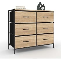 Dressing Penderie UTAH 6 Tiroirs - 80x40x167 Cm - Structure Bois/métal Noir - Style Industriel - Rangement Vêtements, Chaussures