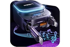 LISEN 2025 Bluetooth 5.3 FM Transmitter Car Adapter 96W 4 in 1 Retractable Car Charger [HiFi Balance Tech] [PD36W] Car Radio Music Blutooth Adapter Hands Free Calling Audio Transmitters Phone Antennas