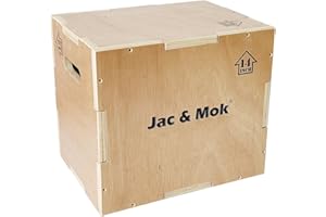 JAC & MOK Wooden Plyo Box - Non-Slip Plyometric Box for Jumping Exercise - Workout Step Platform, Heavy Duty (A. Wood Color - (16/14/12))