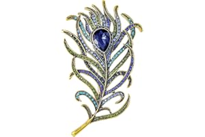 Mecool Women Vintage Peacock Feather Brooch Pins Simulated Crystal Teardrop Plume Brooch