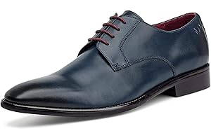 Digel Simon Chaussures d'affaires à lacets en cuir lisse pour homme - Chaussures basses à lacets - Pour le bureau - Élégantes - Uni - Pour le bureau - Bleu foncé - Simples et élégantes - Classiques