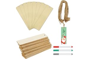 COKEESUN 32 Pezzi Segnalibri in Bianco in Legno Fai da Te Segnalibro in Legno Non Finito Etichetta Vuota Rettangolare con Fori e Corda per Progetti Artigianali Fai da te, Decorazioni per le Vacanze