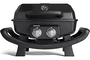 BURNHARD® 2-Brenner Gasgrill WAYNE 4,4 kW – Tragbarer Balkongrill - Tischgasgrill klein mit Aludruckguss Brennkammer inkl. Abdeckhaube - Gusseisen Grillrost