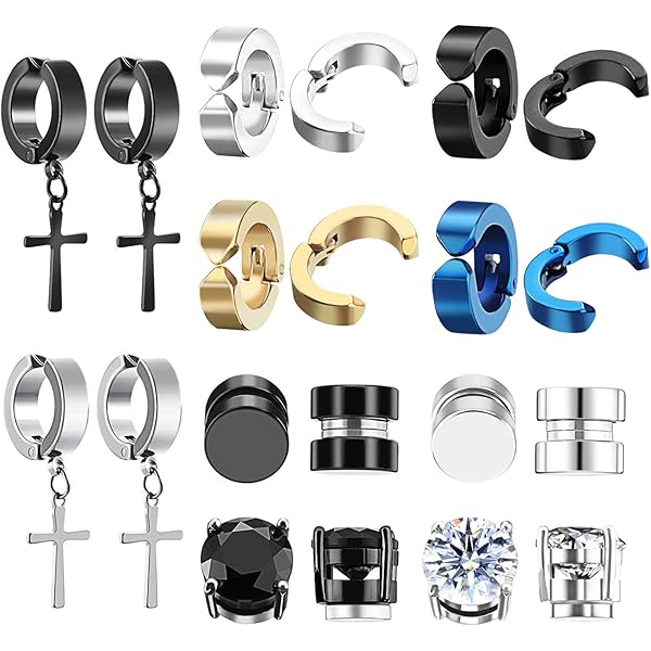 OIGWBPH 3paia Orecchini magnetici in acciaio inossidabile Uomo Donna Ragazza Clip con magnete con diamante Set di orecchini con diamanti finti con zirconi a cerchio senza foro