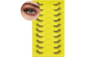 LZM Demi Faux Cils Naturel 10 Paires Bande Fine Cils Œil de Chat Cils Cateye Fait à La Main Réutilisable Faux-Cils Doux et Court Faux Cil Cat Eye Lashes Naturel Half Lashes 3D Effect (QX08)