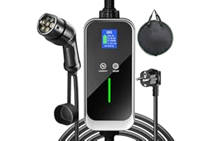 FNRIDS Cargador Coche eléctrico Tipo 2, Cable de Cargador EV Portátil, 6A/8A/10A/13A/16A conmutable con Pantalla Digital,Carga Temporizada,IEC 62196-2, 5 Metros con Bolso，IP67 a Prueba de Agua