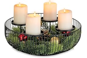 ‎SZIQIQI Sziqiqi Adventskranz Modern Metall Adventsgesteck: Schwarz Adventkranz Gestell Adventskerzenhalter Schale für 4 Stumpenkerzen - Kerzenständer Adventskranz Rund Tisch Kranz für Advent Weihnachtsdeko