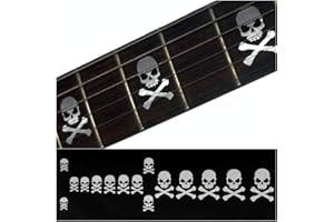 INLAYSTICKERS Pegatinas para diapasón con incrustaciones de pegatinas para guitarra y bajo, diseño de calaveras laterales con huesos cruzados, color metálico