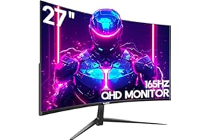 ‎GAWFOLK Gawfolk 27 Zoll Curved Gaming Monitor 165Hz, PC Bildschirm Gebogen 2560X1440 (QHD), Rahmenloses 1800R Computer Bildschirm unterstützt VESA, DP, HDMI