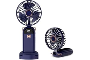LUTW Handheld Fan, Mini Portable Fan Handheld Rechargeable USB with 5 Speeds, Battery Operated Foldable Desk Desktop Fans with LED Display for Outdoor Travel Office Home, Dark Blue