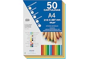 Dohe - Cartulinas A4 Colores Intensos para Manualidades e Impresión (50 uds.) - 21x29,7 cm - 180 g/m² - Material de oficina