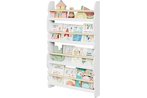 WOLTU Librería Infantil Pared, Estantería Infantil de 4 Niveles, Estanteria Montessori de Libros, Organizador de Libros y Juguetes, Madera, Blanco, 60x98x14,5 cm, KR017ws