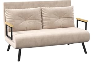 HOMCOM Sofá Cama de 2 Plazas 4 en 1 Sofá Cama Plegable Tapizado en Terciopelo con Respaldo Ajustable de 5 Niveles y Almohadas Acolchadas para Oficina Dormitorio Salón 102x73x81 cm Beige