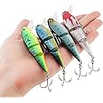 OriGlam 4pcs Jointed Fishing Lures, Multi Jointed Lifelike Swimbaits Hard Crankbaits, Topwater Bait Slow Sinking Hard Lure Fishing Tackle for Bass Pike Muskie Freshwater Saltwater