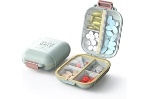 ZORVIDSON Travel Pill Organizer, Portable Pill Box with 7 Compartments, BPA-Free Plastic Pill Holder, Compact Medicine Pill Case for Vitamins & Supplements (Green, Small)