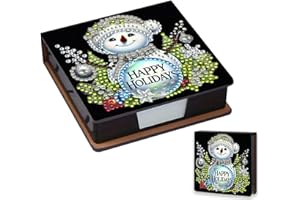 Lebartm Sticky Note Holder Diamond Art Painting Leather Post Note Dispenser Memo Paper Storage Box with 160 Sticky Notes Desk Office Organizer Accessories-Snowman05