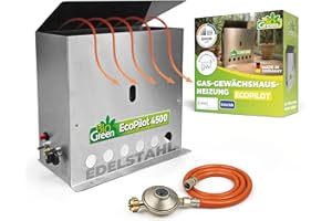 Bio Green Gas-gewächshausheizung EcoPilot, 4500 Watt, Silber, Thermostat-Regelbereich: 0° – 20° C, Edelstahl, Outdoor, Gas, 38x17x40 cm, für Gewächshäuser bis 22m², Bodenmontage
