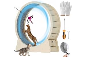 MIWOOYY Ruota per Gatti Grandi per Correre da 110cm - Tapis Roulant per Gatti in Legno Massello Naturale per Interno, Ruota per Esercizi di Sicurezza per Gatto con Serratura & Design del Gap Ridotto al Minimo