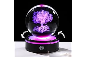 Arikyrist 8cm/3.15in. Crystal 3D Tree of Life Figurine Gifts for Women Men, Glass Tree Art Sphere with Rotatable Light Base, Collectible Paperweight Keepsake for Home Office on Birthday Ornaments
