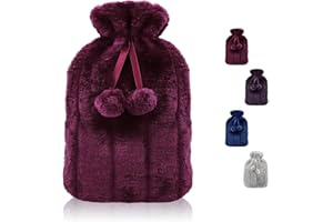 MOTONG 1 Pcs Fluffy Cozy Plush Cover-(Not Include Bottle) Detachable Warm Water Bag Cover Case Fit for 1.8 L Bottle Size (31 * 20cm) -Only Cover, Premium Soft Artificial Hot Water Cover (Wine Red)