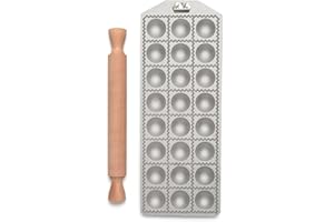 ‎MARCATO Marcato Ravioli Maker Press, Ravioli Maschine, Homemade Ravioli Cutter, 40 mm Rundschliff, Großzügiger Füllraum, für 24 Ravioli, Hergestellt in Italien